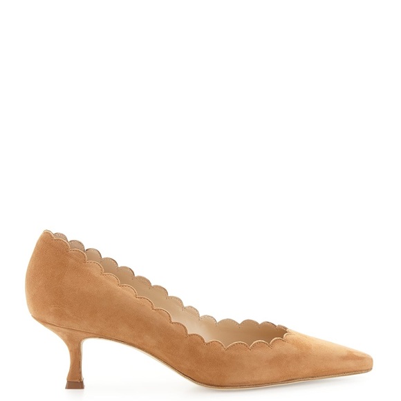 Manolo Blahnik Shoes - Manolo Blahnik Srilasca Scalloped Suede Kitten-Heel Pump Heels Size 35 (5)